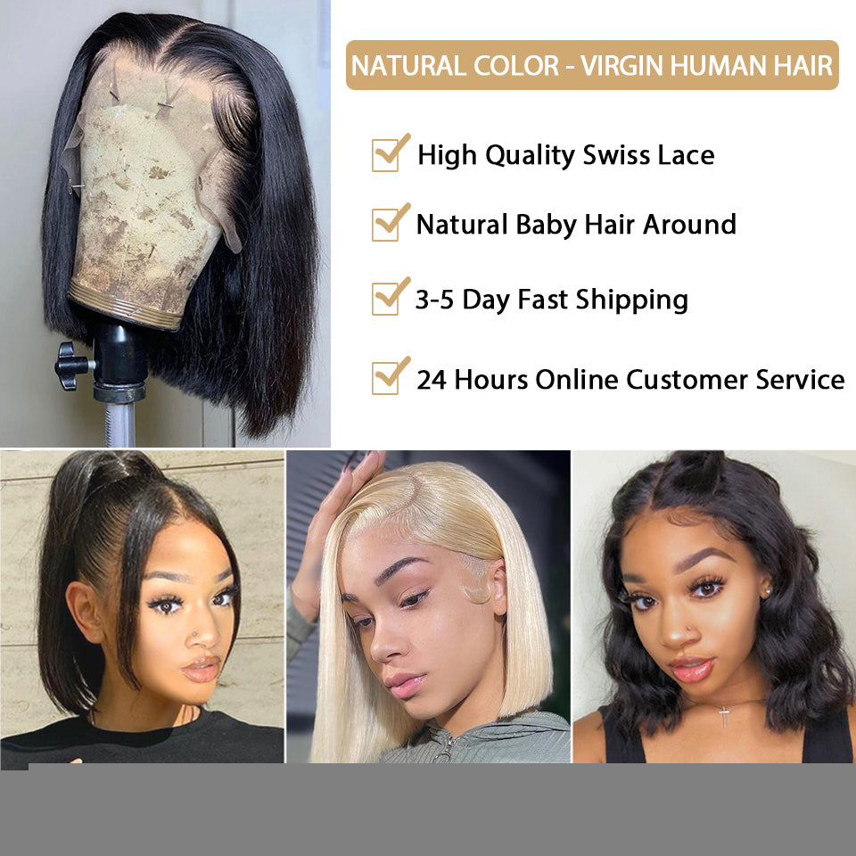 Short Bob Wig Straight 13x4 Transparent Lace Frontal Human