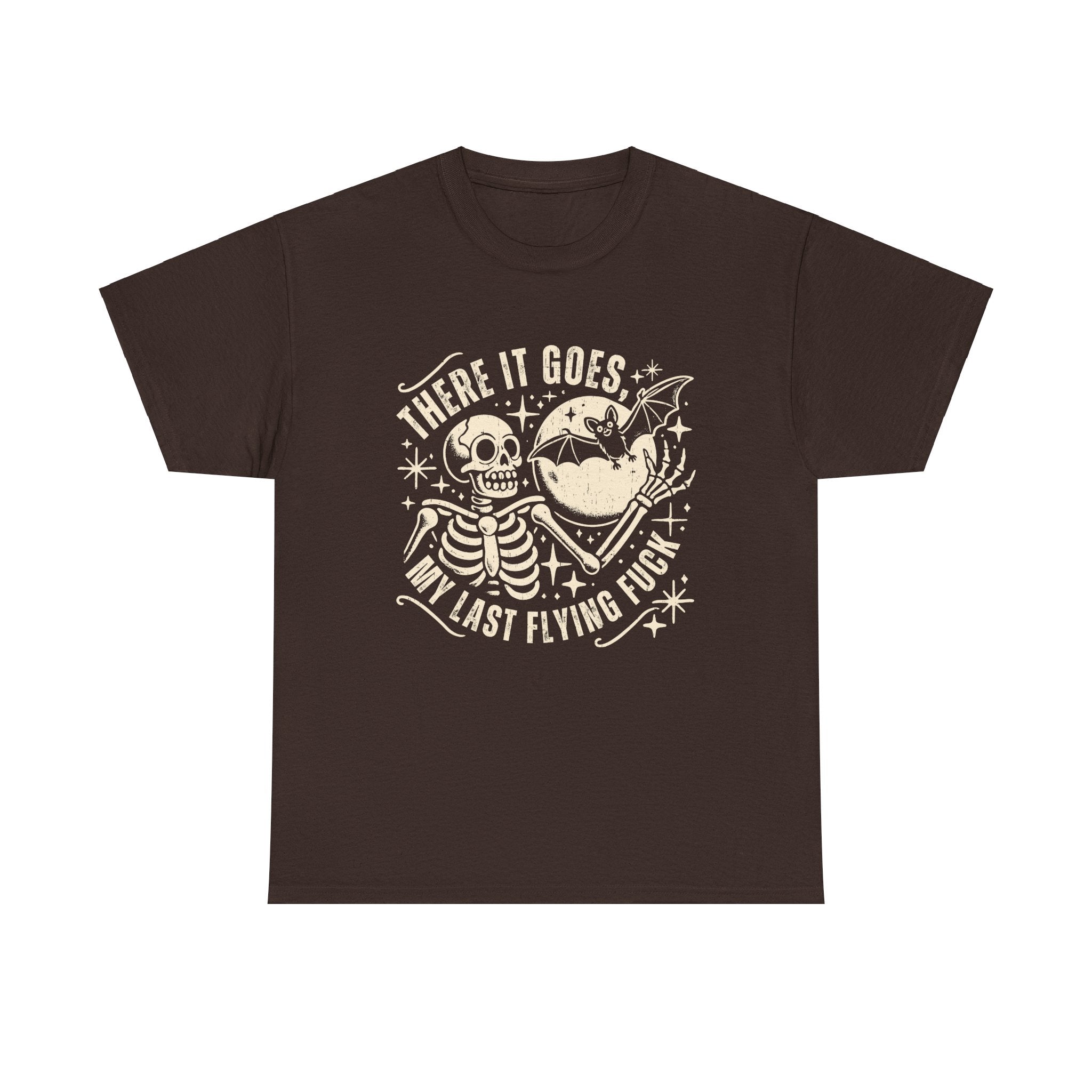 Funny Skeleton Graphic Tee - "There It Goes, My Last Flying F***" Unisex Heavy Cotton Shirt