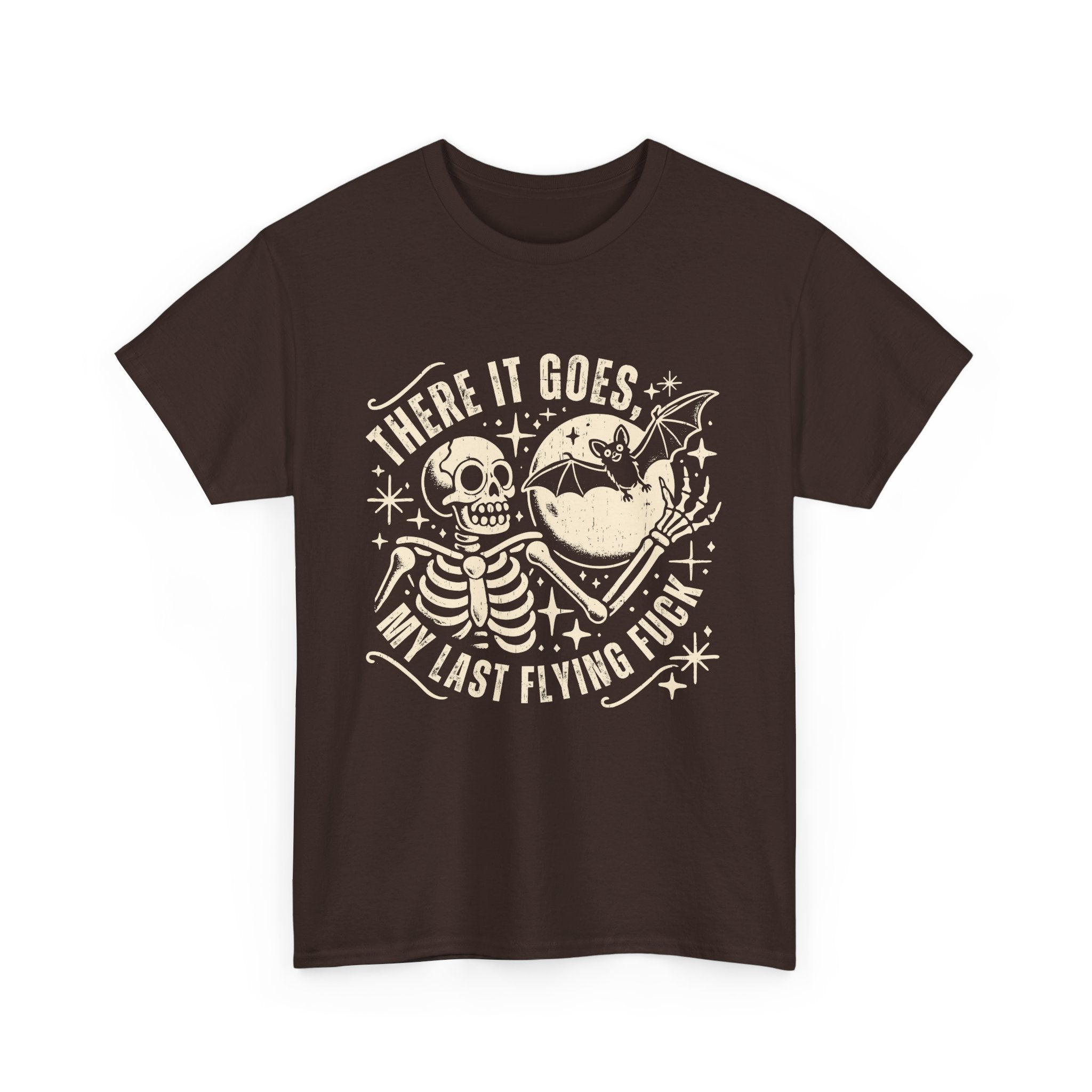 Funny Skeleton Graphic Tee - "There It Goes, My Last Flying F***" Unisex Heavy Cotton Shirt