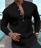 Men's Shirt Casual Long Sleeve Solid Color Cotton Linen Henley Top