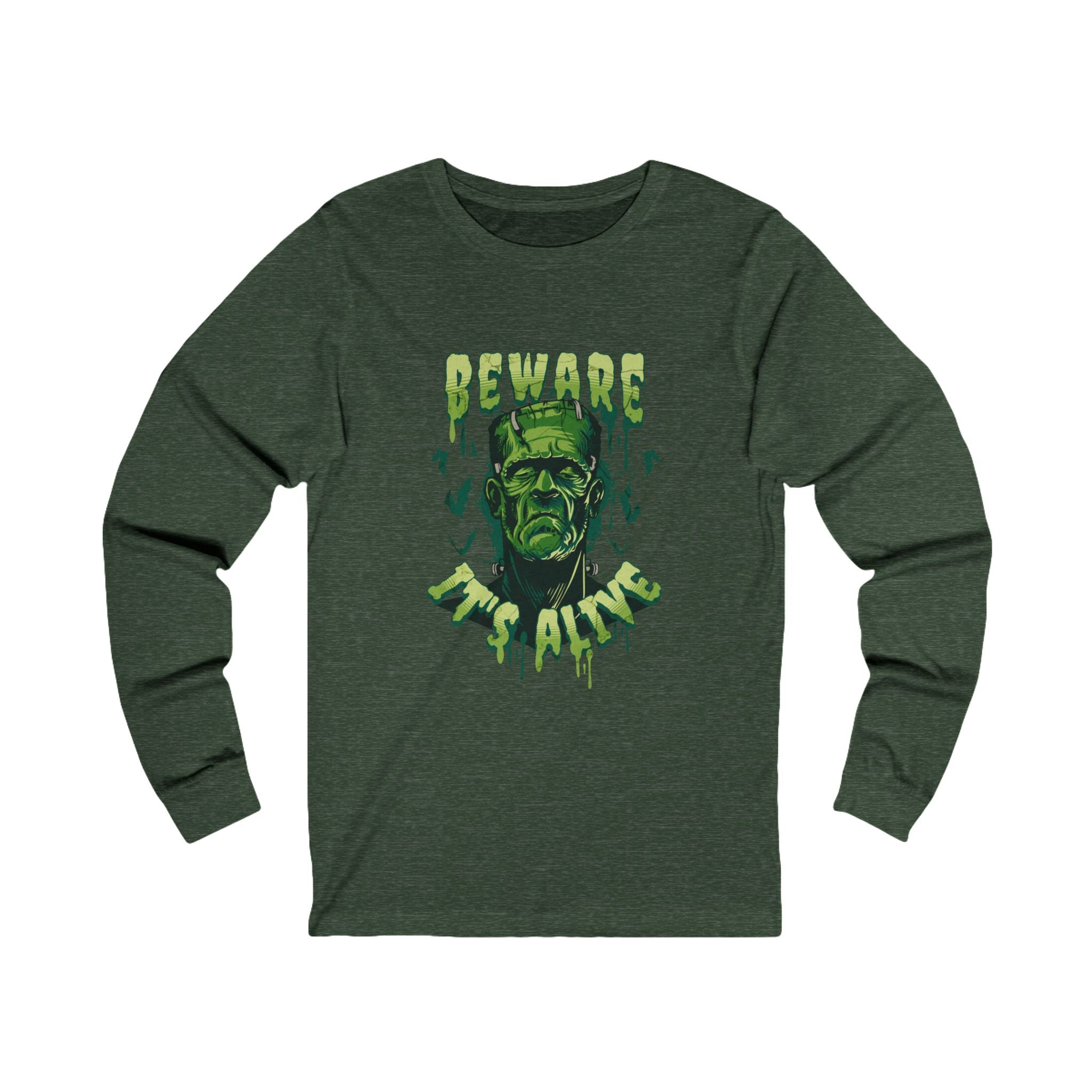 "Beware: It's Alive!" Unisex Long Sleeve Tee - Perfect for Halloween & Horror Fans