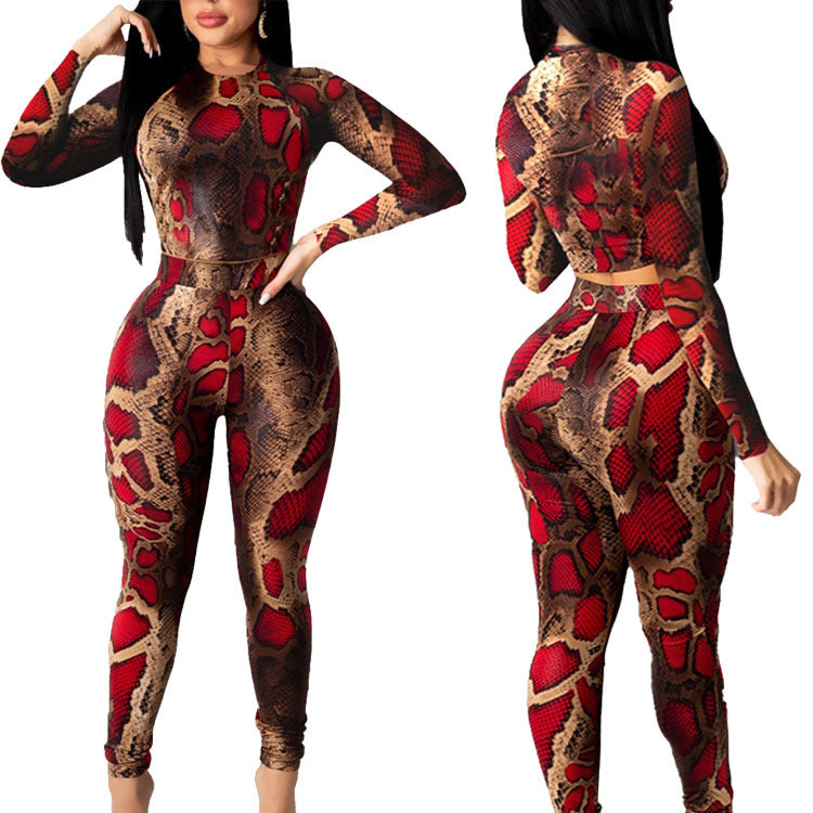 Two-piece Skinny Snake Print Long-sleeved Trousers