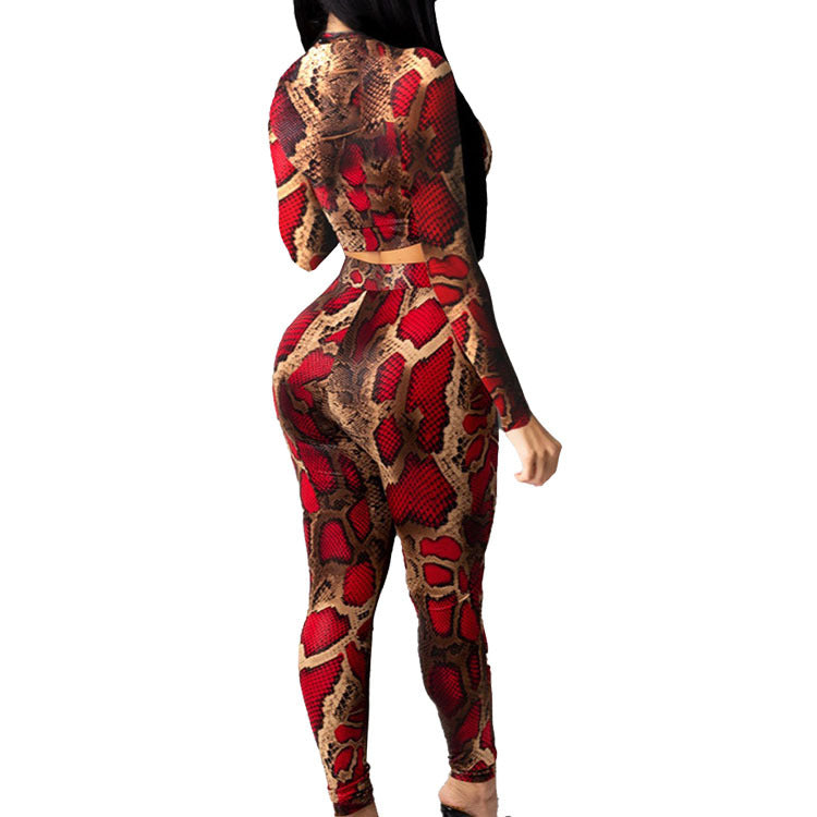 Two-piece Skinny Snake Print Long-sleeved Trousers