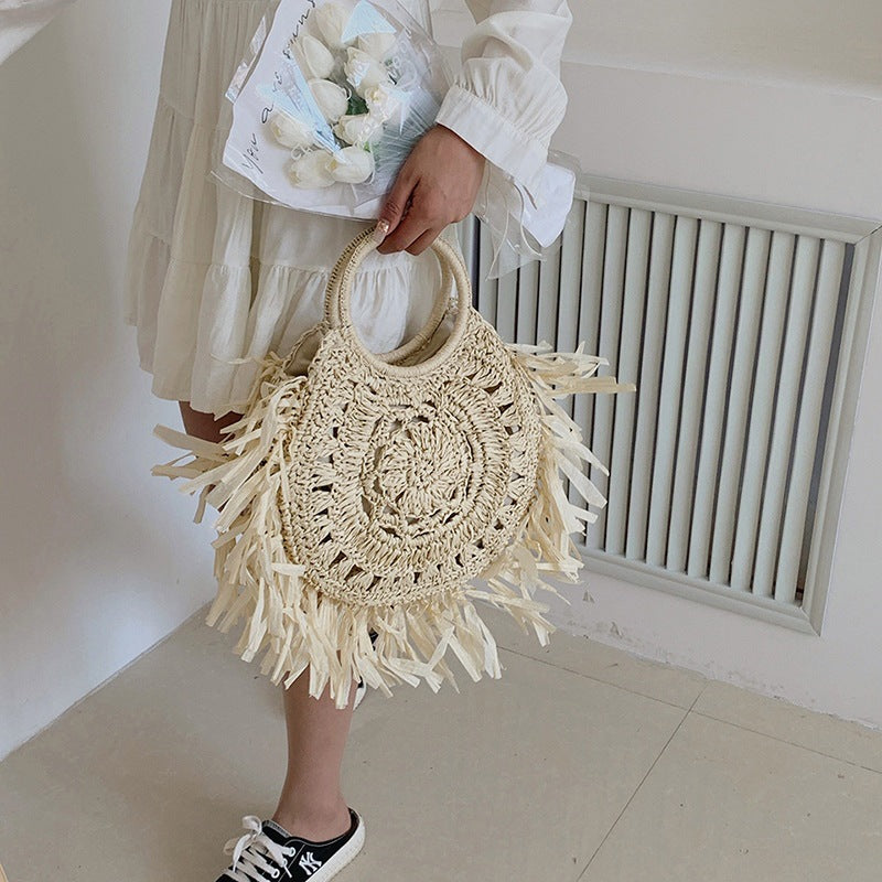 Hollow Straw Tassel Handbag