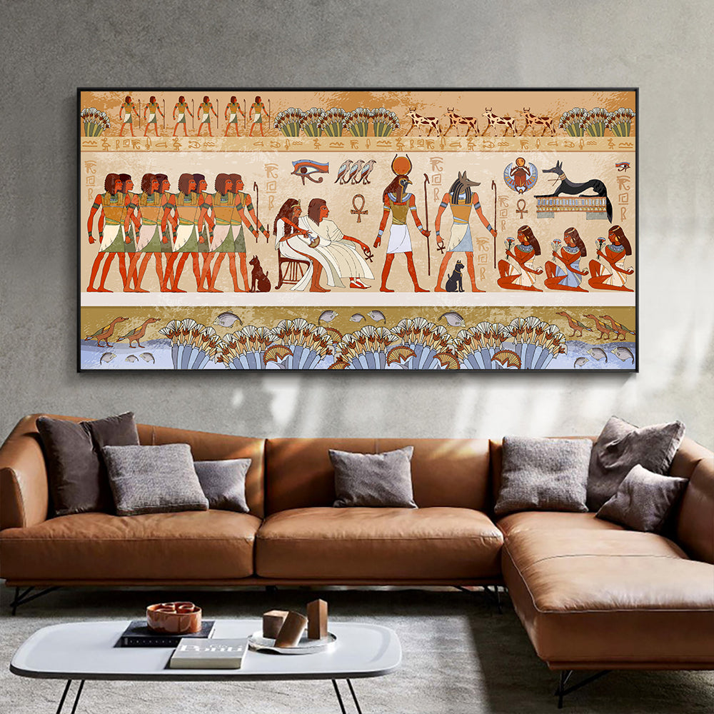 Vintage Ancient Egyptian Pharaonic Rituals Printed On Canvas