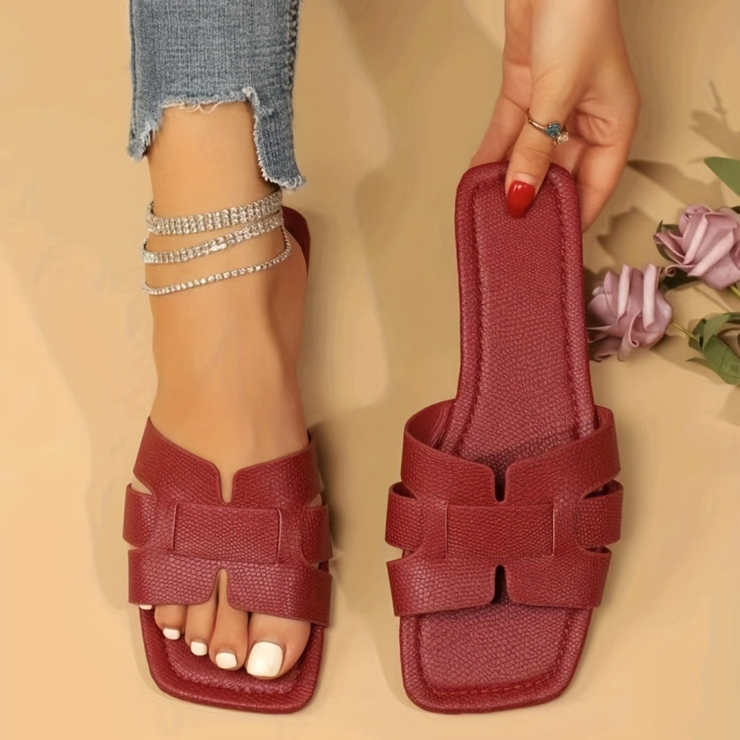 Square Toe Flat Sandals Summer Slides Slippers Women Footwear