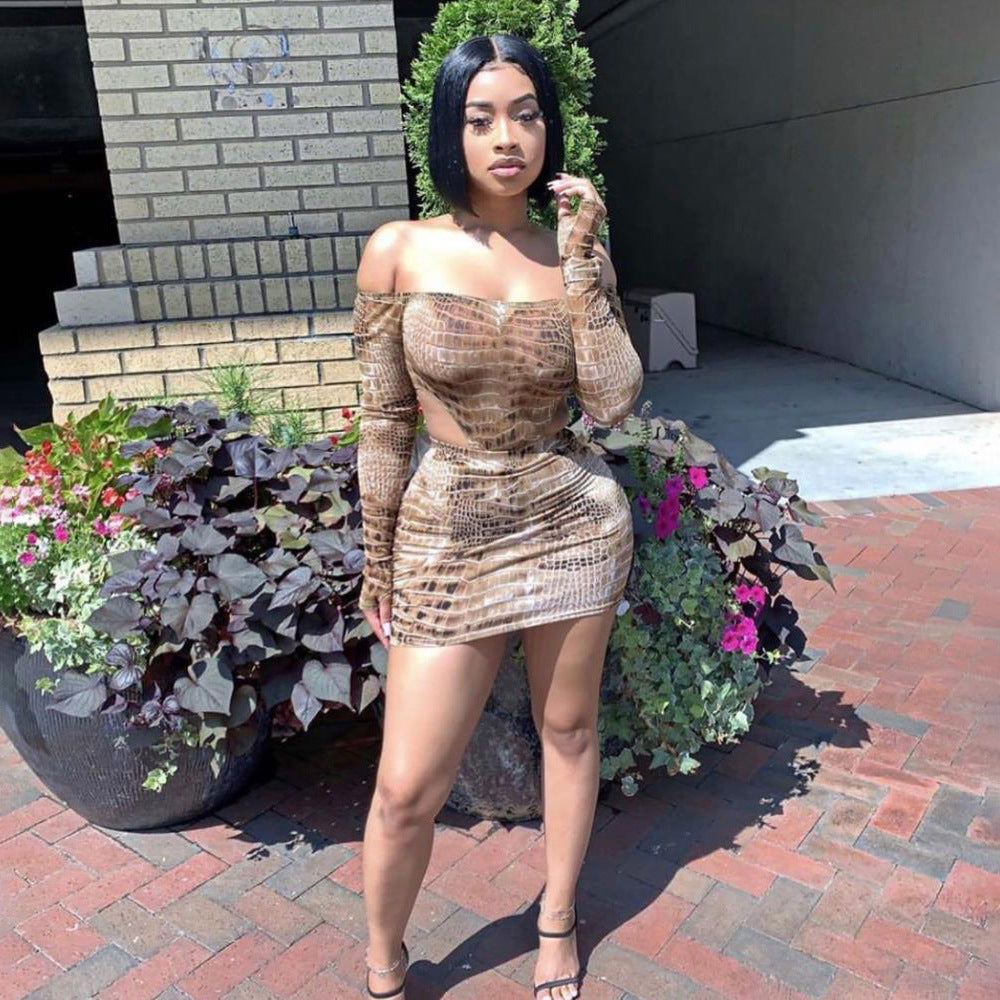 Snake Print Bodysuit Skirt Set