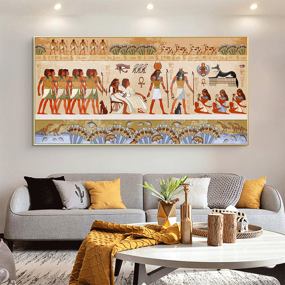 Vintage Ancient Egyptian Pharaonic Rituals Printed On Canvas