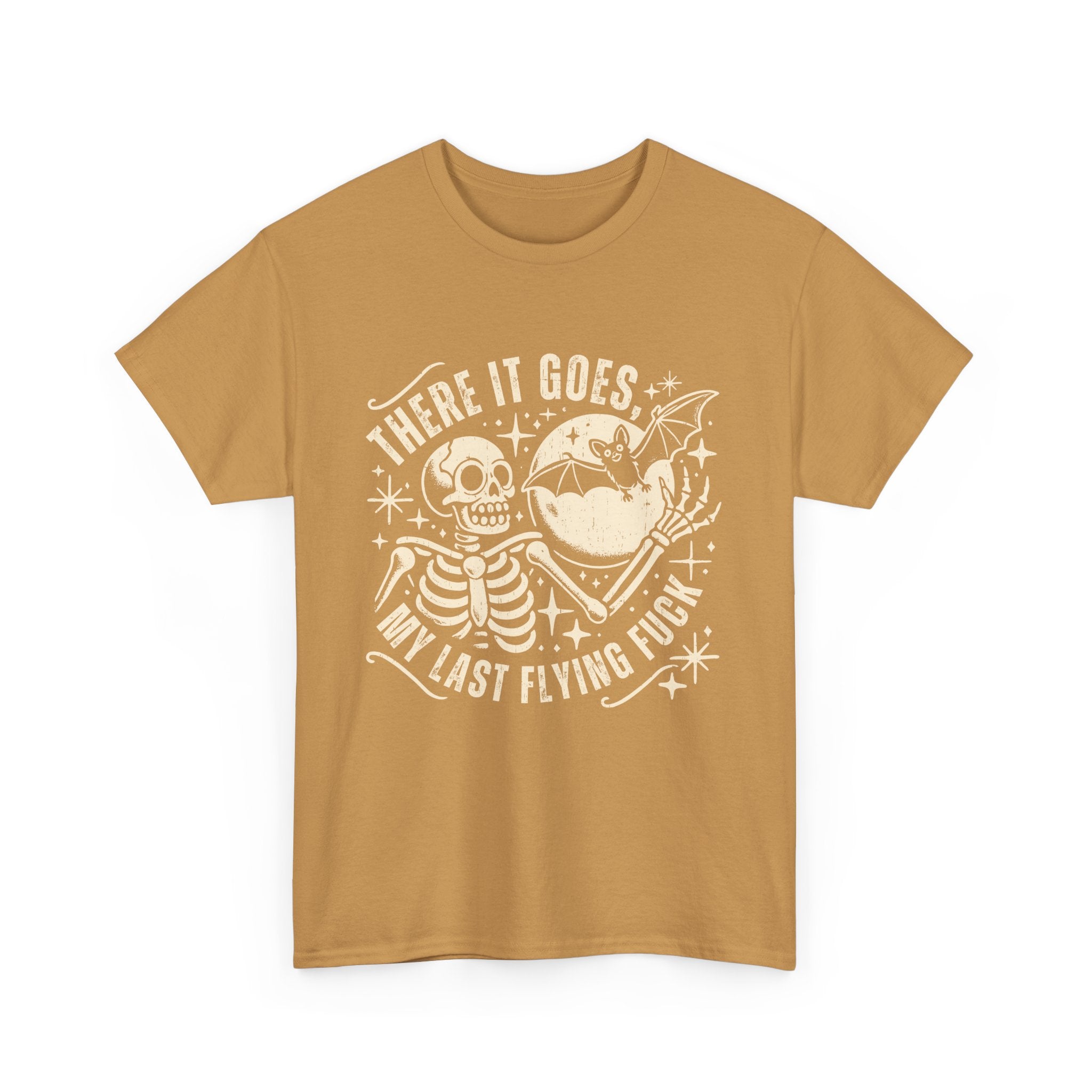 Funny Skeleton Graphic Tee - "There It Goes, My Last Flying F***" Unisex Heavy Cotton Shirt