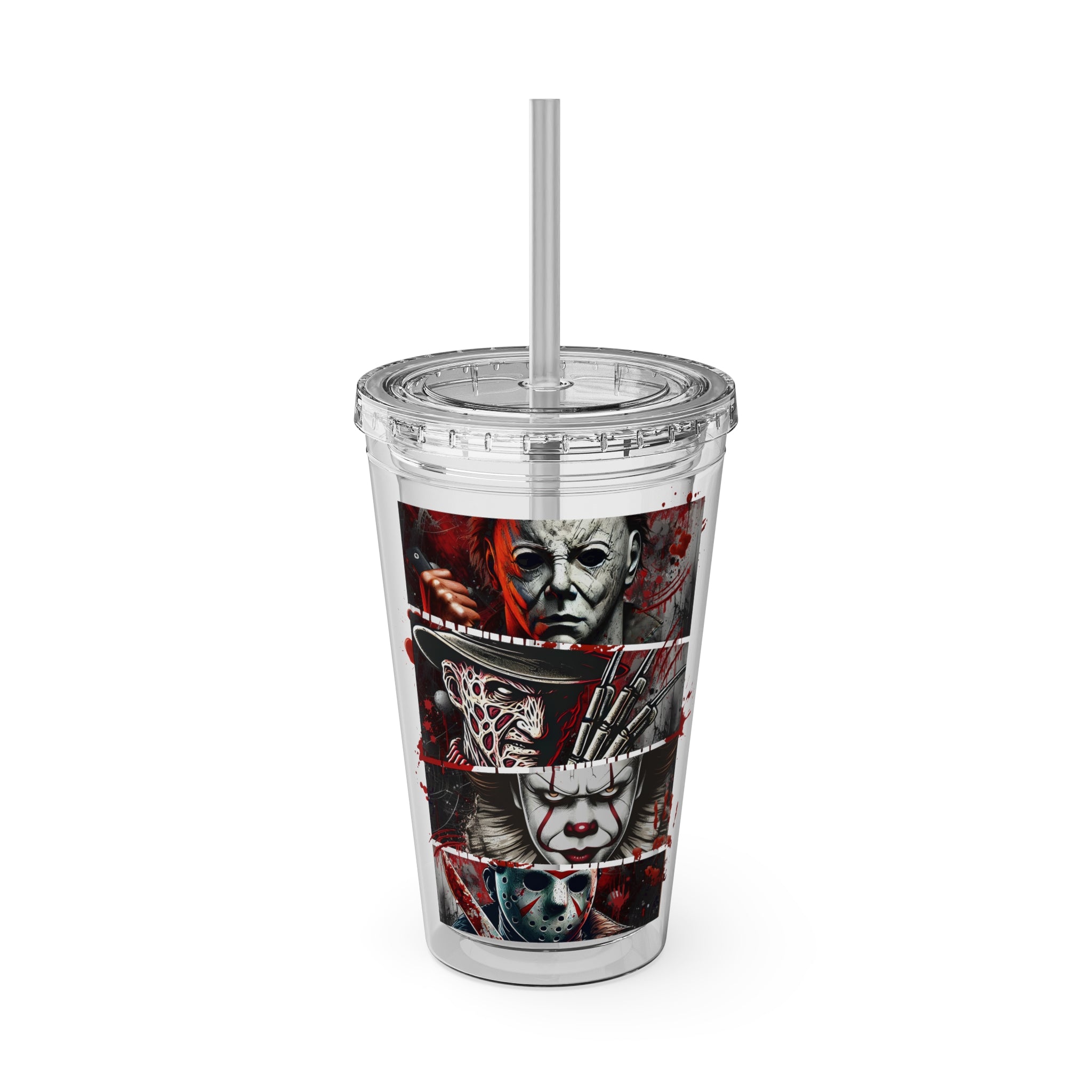 Sunsplash Horror-Themed Tumbler with Straw - 16oz Travel Cup for Spooky Season