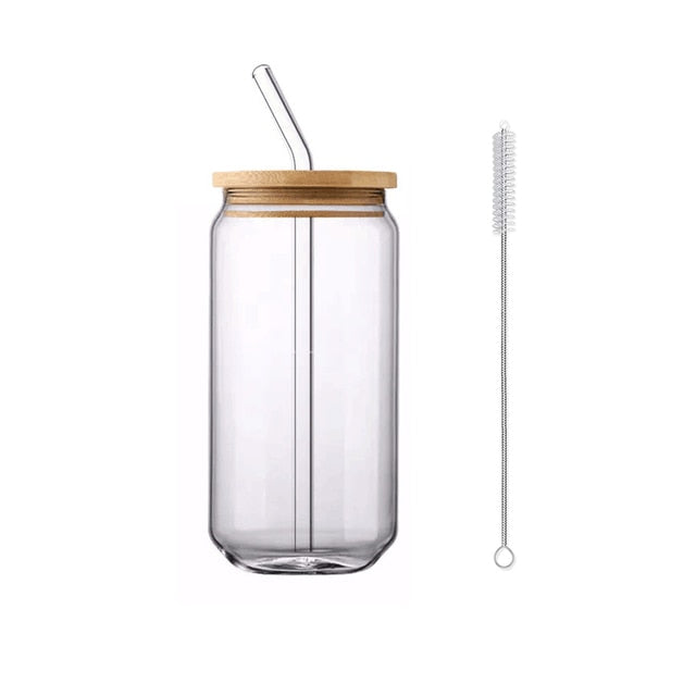 Glass Cup With Lid and Straw 500ml