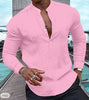 Men's Shirt Casual Long Sleeve Solid Color Cotton Linen Henley Top