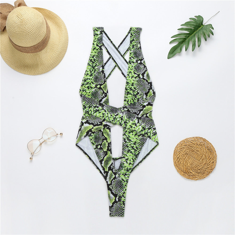 Explosive snake print one-piece swimsuit