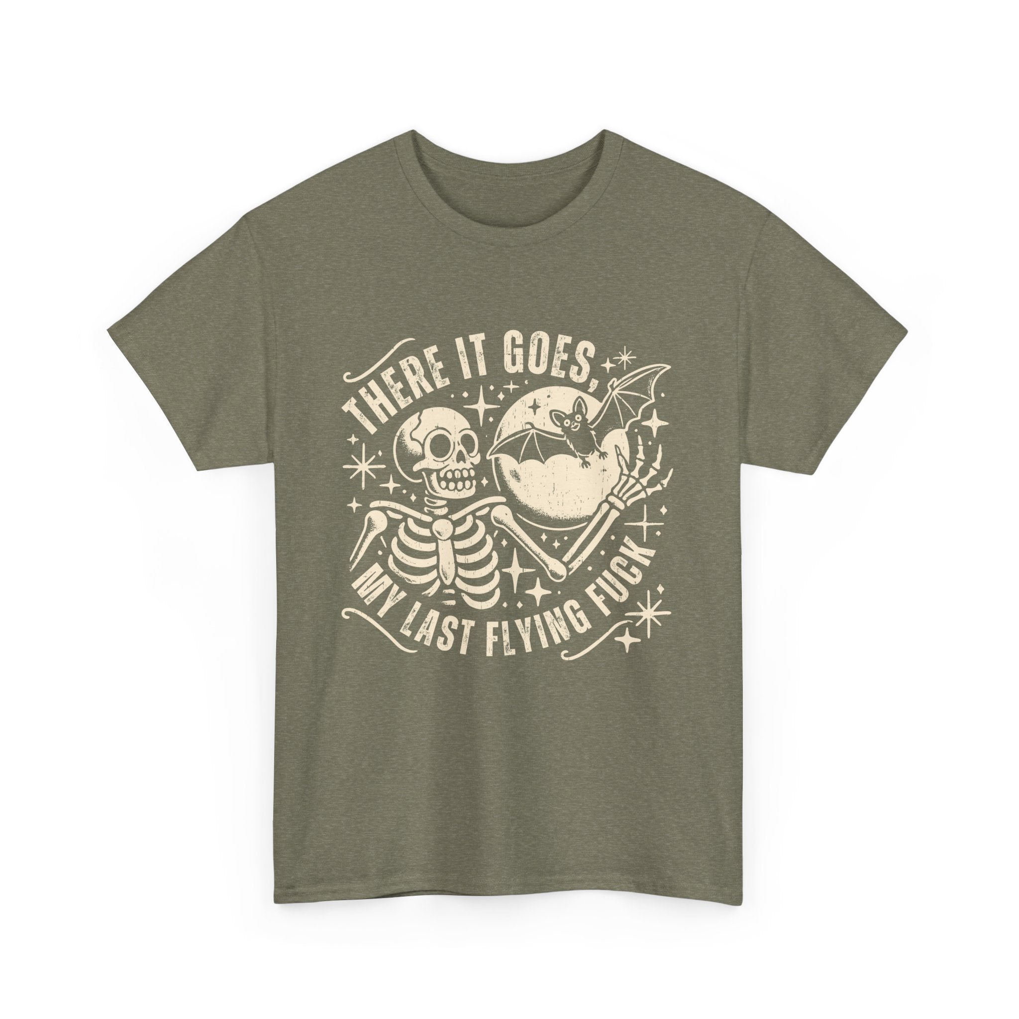 Funny Skeleton Graphic Tee - "There It Goes, My Last Flying F***" Unisex Heavy Cotton Shirt