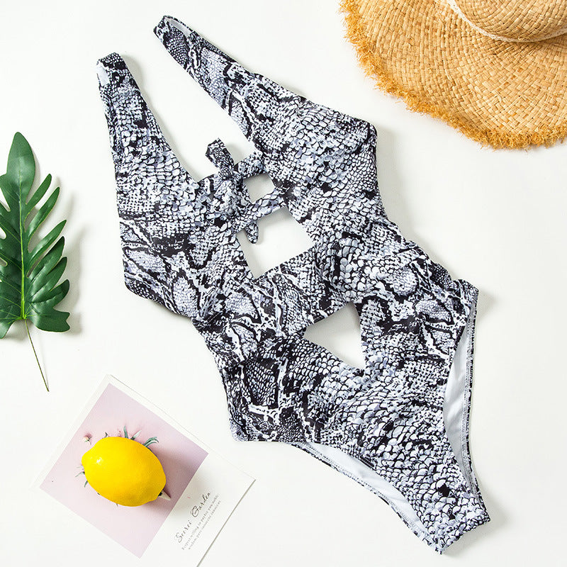 Snake print one-piece bikini