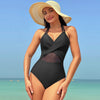 One-piece Swimsuit Summer Solid Color Cross-strap Design Mesh Bikini