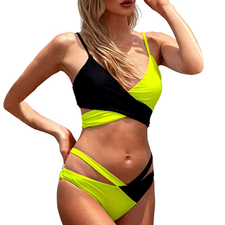 Ladies Bikini Set Cross Color Matching Slim Swimsuit