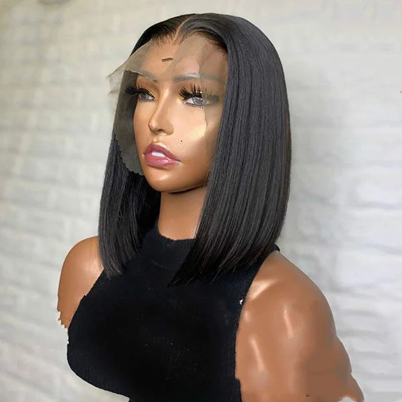 Short Bob Wig Bone Straight 13x4 Transparent Lace Front Wigs