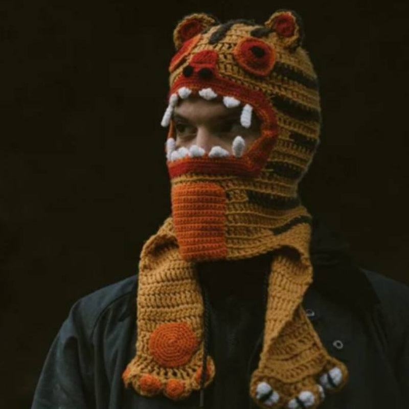 New Knitted Hand Crocheting Leopard Balaclava Autumn And Winter Windproof Pullover Mask One-piece Hat