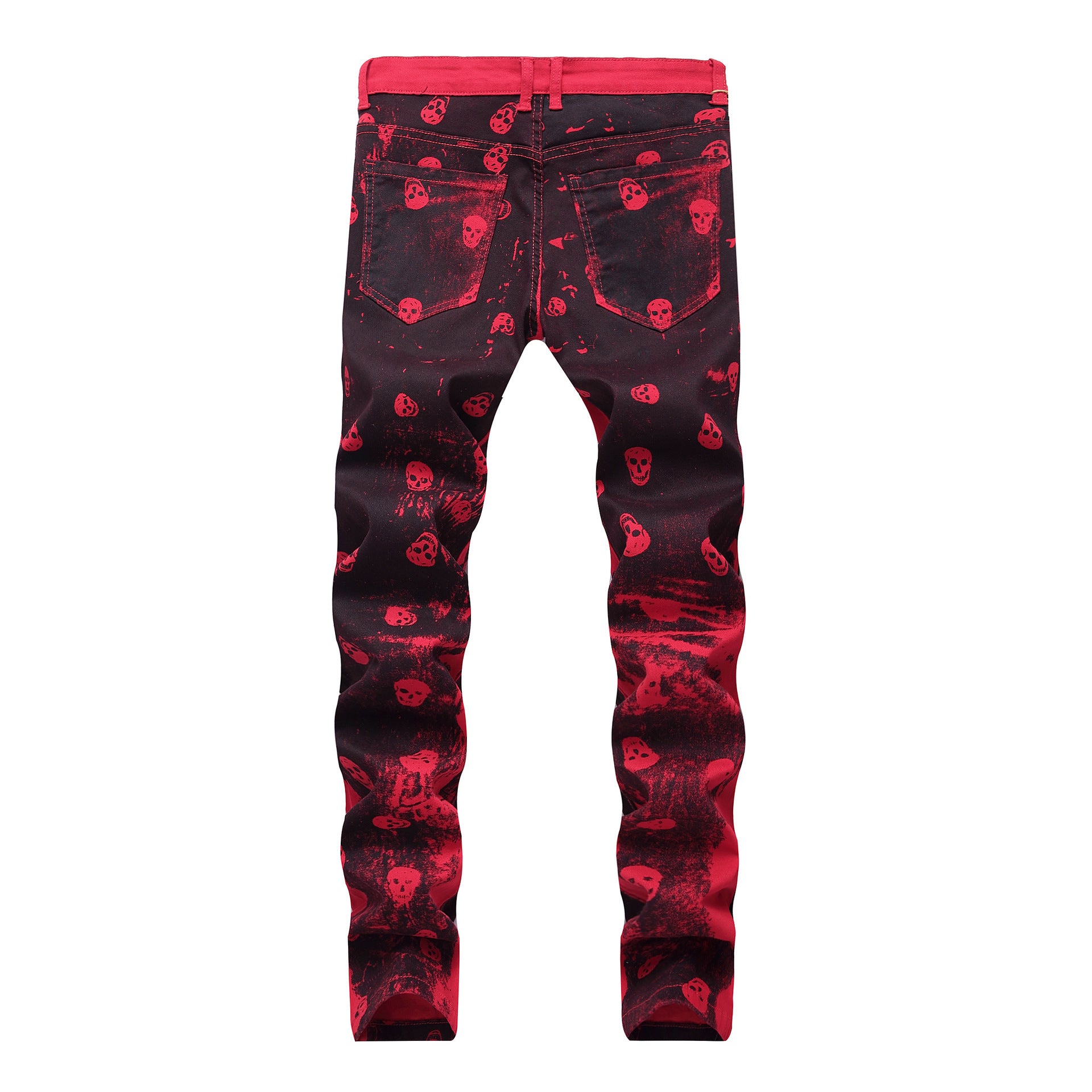 Skull red jeans men's casual jeans