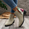 Flowers Printed Ankle Boots Fashion Side Zipper V-cut Square Heel Shoes For Autumn Winter Pionted Toe Boot Women