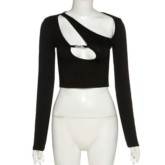 Royal Asymmetric Collar Crop Top