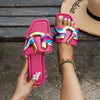 Square Toe Flat Sandals Metal Buckle Slippers Summer Beach Shoes Women