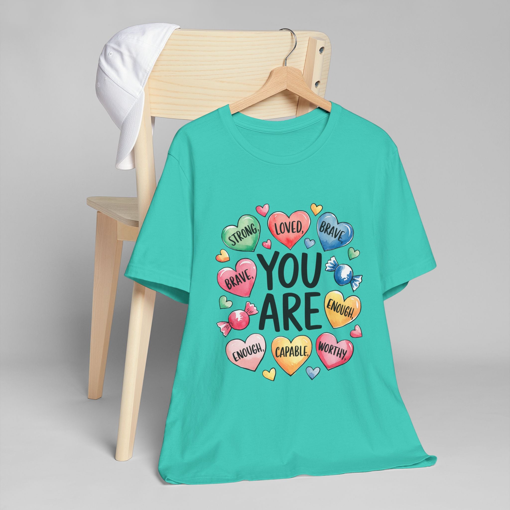 Empowering Unisex Jersey T-Shirt - "You Are Strong, Loved, Brave"