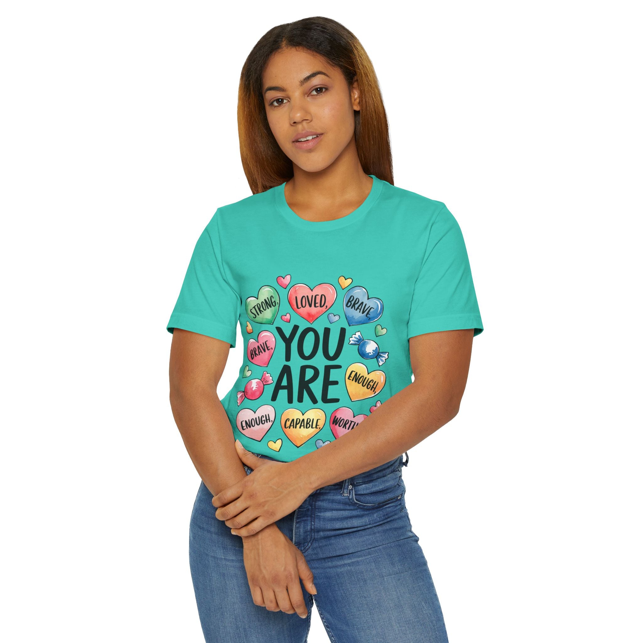 Empowering Unisex Jersey T-Shirt - "You Are Strong, Loved, Brave"