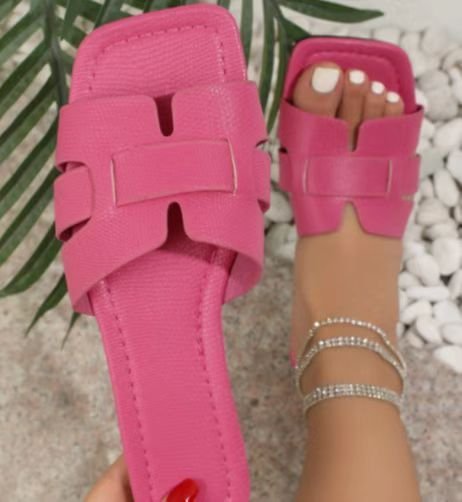 Square Toe Flat Sandals Summer Slides Slippers Women Footwear