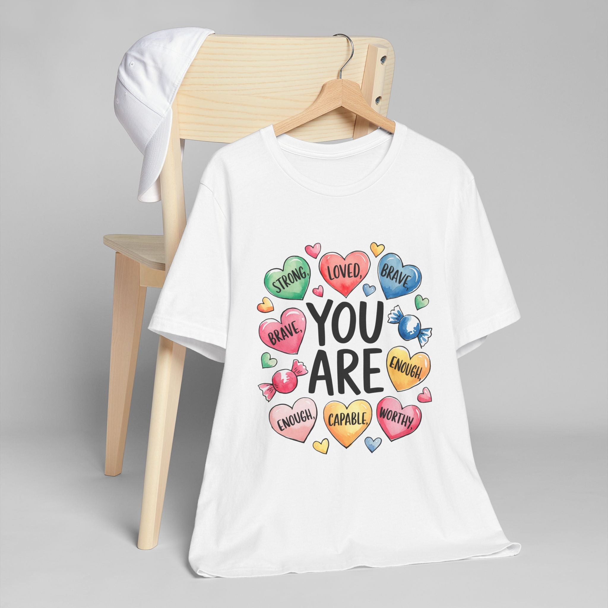 Empowering Unisex Jersey T-Shirt - "You Are Strong, Loved, Brave"