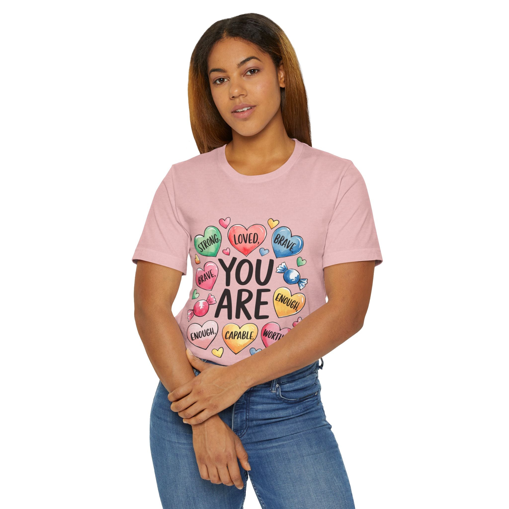 Empowering Unisex Jersey T-Shirt - "You Are Strong, Loved, Brave"