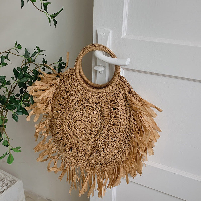 Hollow Straw Tassel Handbag