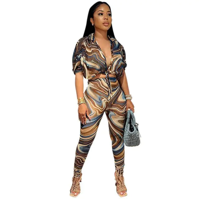 Regal Abstract Print Sheer Mesh Outfits 2 Piece