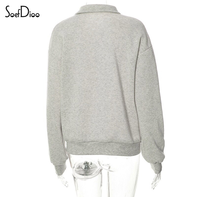 1990 Casual Turn Down Collar Zipper Sweatshirt