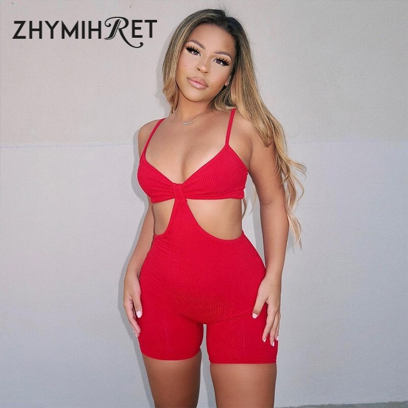 Hollow Out Spaghetti Strap Bodysuits