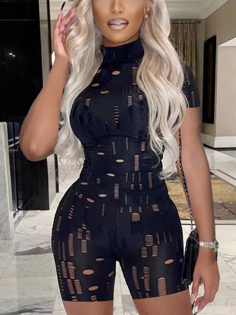 Regal Cut Out Bodycon Jumpsuit Short Sleeve